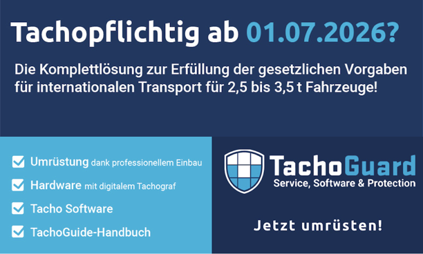 TachoGuard – Komplettlösung zur Tachographenpflicht (Fahrtenschreiberpflicht) ab 01.07.2026 für 2,5 bis 3,5 t Fahrzeuge